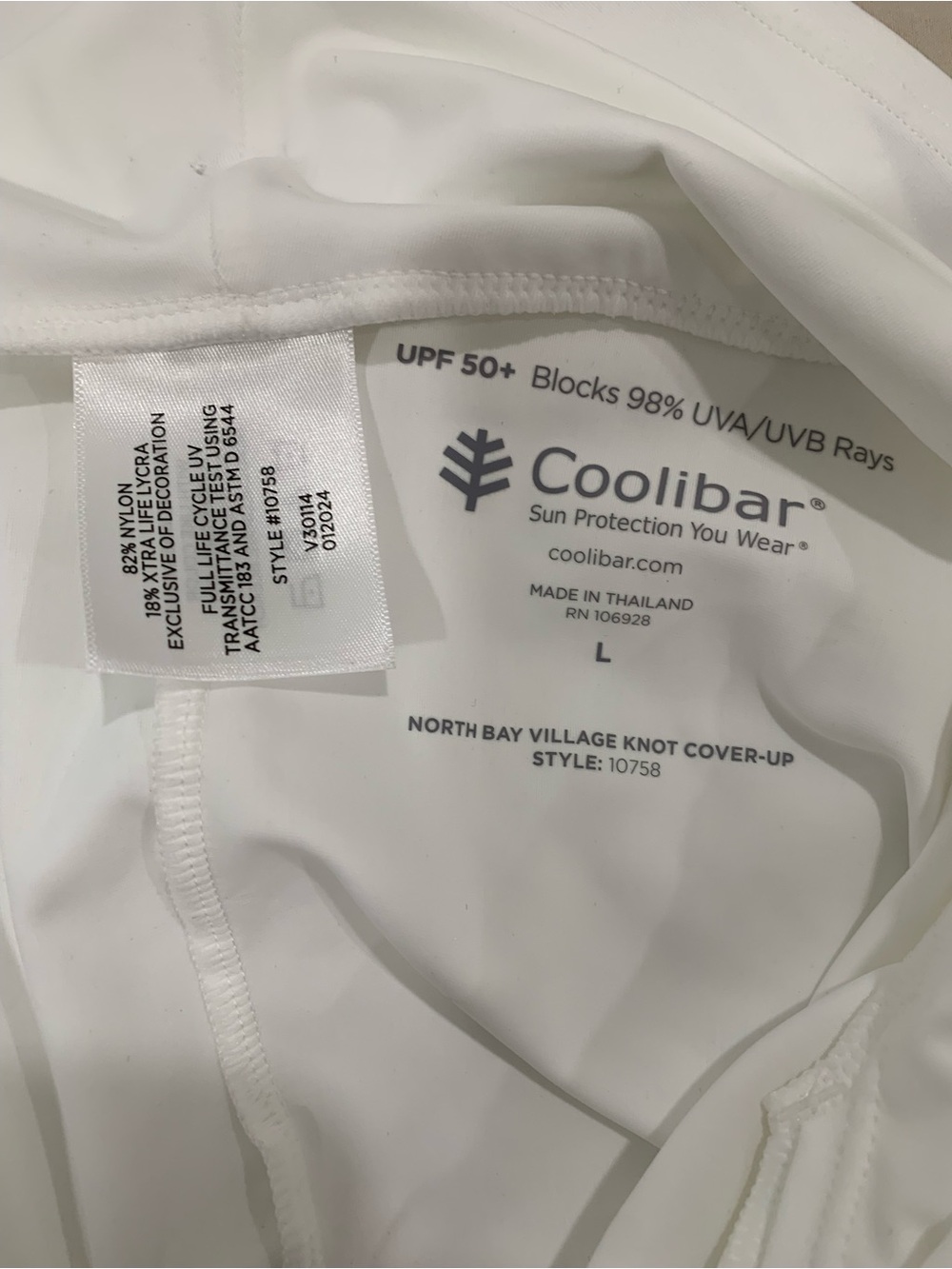 Coolibar Women's North Bay Village Knot Cover-Up size Large UPF 50+ White NEW - Picture 8 of 8